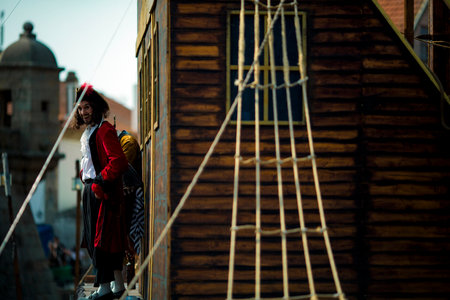 PORTO, PORTUGAL - JUL 9, 2023: During the annual Pirates Leca da Palmeira festival in Matosinhos Castle built 1638. Held by the municipality in order to preserve the historical and cultural heritage.のeditorial素材