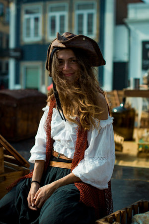 PORTO, PORTUGAL - JUL 9, 2023: During the annual Pirates Leca da Palmeira festival in Matosinhos Castle built 1638. Held by the municipality in order to preserve the historical and cultural heritage.のeditorial素材