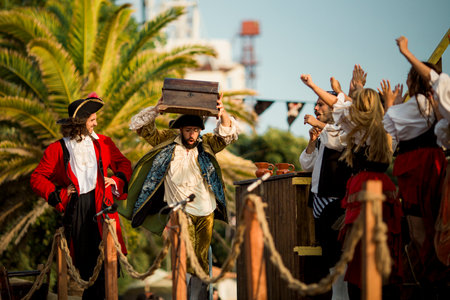 PORTO, PORTUGAL - JUL 9, 2023: During the annual Pirates Leca da Palmeira festival in Matosinhos Castle built 1638. Held by the municipality in order to preserve the historical and cultural heritage.のeditorial素材