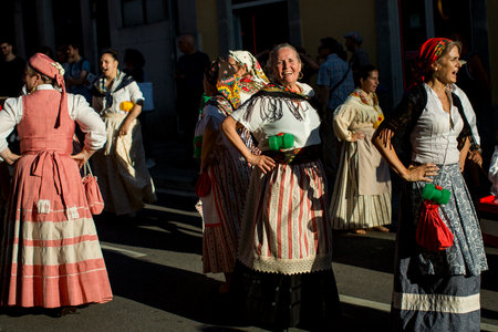 PORTO, PORTUGAL - JUL 1, 2023: Closing the week of Saint John festival, the popular marches aka Rusgas take to streets in the city. Festivities have been held in the Porto for more than six centuries.のeditorial素材