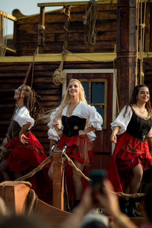 PORTO, PORTUGAL - JUL 9, 2023: During the annual Pirates Leca da Palmeira festival in Matosinhos Castle built 1638. Held by the municipality in order to preserve the historical and cultural heritage.のeditorial素材