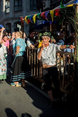 PORTO, PORTUGAL - JUL 1, 2023: Closing the week of Saint John festival, the popular marches aka Rusgas take to streets in the city. Festivities have been held in the Porto for more than six centuries.のeditorial素材