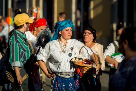 PORTO, PORTUGAL - JUL 1, 2023: Closing the week of Saint John festival, the popular marches aka Rusgas take to streets in the city. Festivities have been held in the Porto for more than six centuries.のeditorial素材
