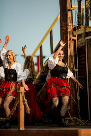 PORTO, PORTUGAL - JUL 9, 2023: During the annual Pirates Leca da Palmeira festival in Matosinhos Castle built 1638. Held by the municipality in order to preserve the historical and cultural heritage.のeditorial素材