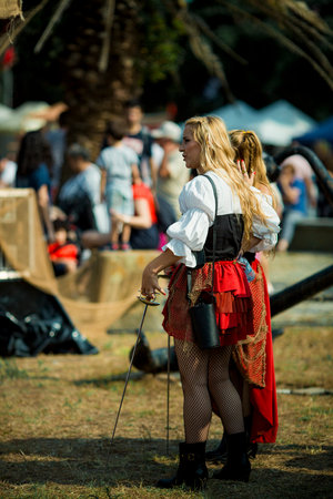 PORTO, PORTUGAL - JUL 9, 2023: During the annual Pirates Leca da Palmeira festival in Matosinhos Castle built 1638. Held by the municipality in order to preserve the historical and cultural heritage.のeditorial素材