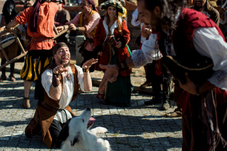 PORTO, PORTUGAL - JUL 7, 2023: During the annual Pirates Leca da Palmeira festival in Matosinhos Castle built 1638. Held by the municipality in order to preserve the historical and cultural heritage.のeditorial素材