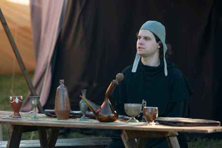SANTA MARIA DA FEIRA, PORTUGAL - AUG 3, 2023: During annual Viagem Medieval festival. The 26th edition of the event takes place in historic city center, with a recreation of the reign of King Joao I.のeditorial素材