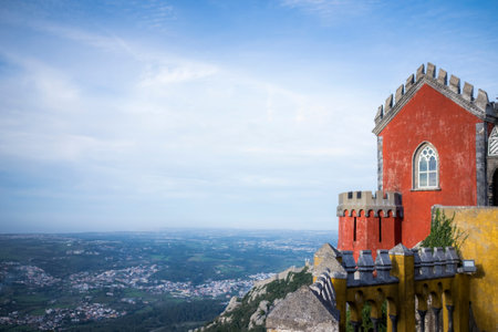 View of Sintra city from Palacio da Pena, Portugal.のeditorial素材