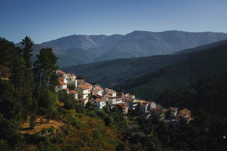 A village in the foothills. Serra da Estrela, Portugal.の写真素材