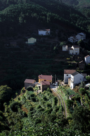 View of village in the foothills of Serra da Estrela, Portugal.の写真素材