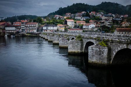 The medieval bridge of Pontesampayo, Pontevedra, Spain.の写真素材
