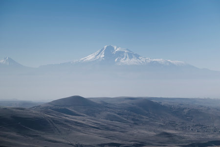 A panorama of the snow-white peak of Mount Ararat in Armenia.の写真素材