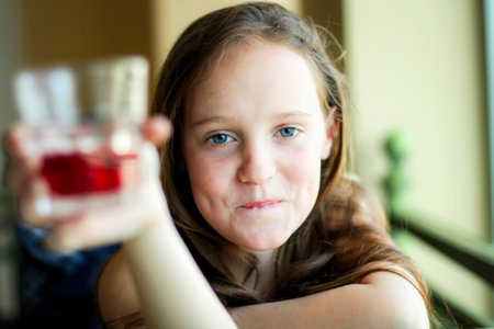 Portrait of a teenage girl with an expressive gaze.の写真素材