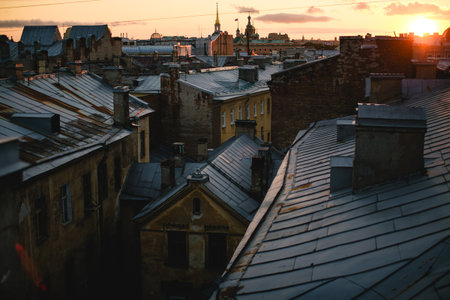 Sunset over the Rooftops of St. Petersburg, Russia