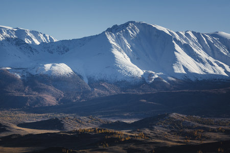 Majestic snow-capped peaks of the Northern Chuya Range, Altai Republic, near the Mongolia border.の写真素材