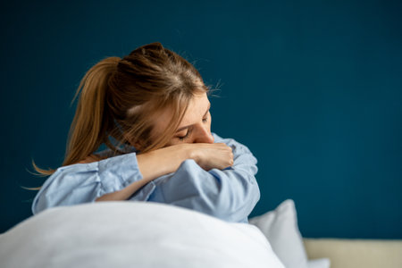 Worried tired woman feels depressed nervous breakdown suffering from stress need psychological helpの写真素材