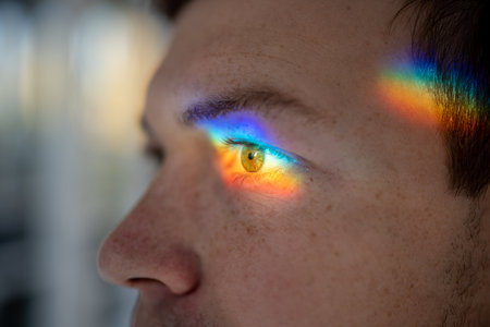 Beautiful physical phenomenon created by falling sunlight beam, refracting through optical lens