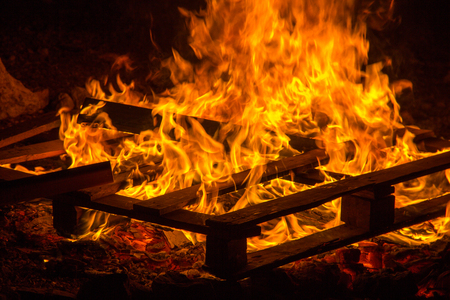 Burning flame on black backgroundの写真素材