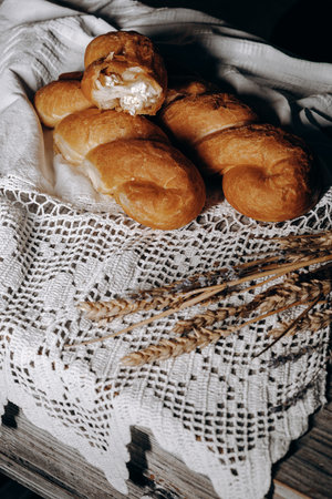 Freshly Baked Artisan Breads Perfectly Arranged on a Rustic Linen Cloth for Serving