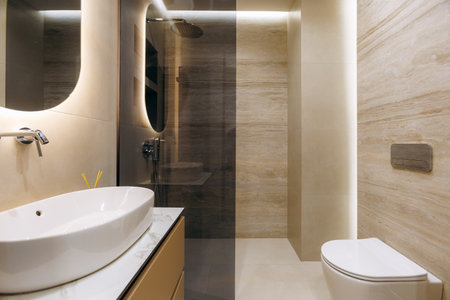 Discover a Modern and Elegant Bathroom Interior Design that Features Luxurious Elementsの写真素材