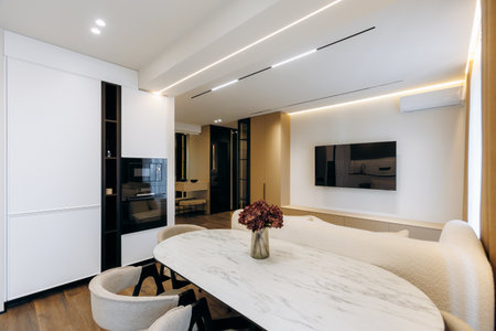 Modern Living Room with Elegant Dcor and Stylish Furnitureの写真素材