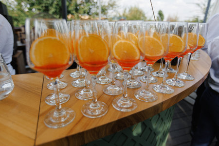 Vibrant terrace serving colorful drinks and lively ambianceの写真素材