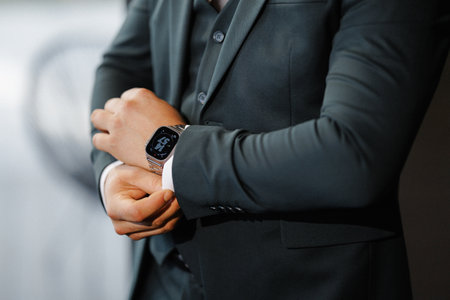 Man preparing professionally, Dapper man readies for meetingの写真素材