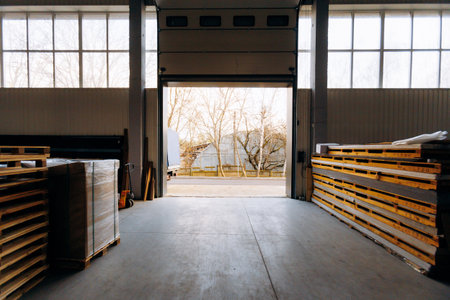 Secure loading zone with natural light and organized storageの写真素材