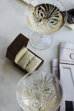 Classic wedding accessories arranged with soft ambient lightingの写真素材