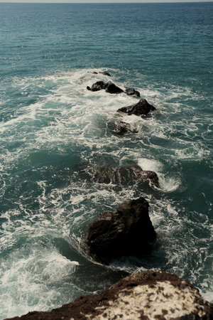 Powerful coastal wave scene, Vivid ocean waves crash