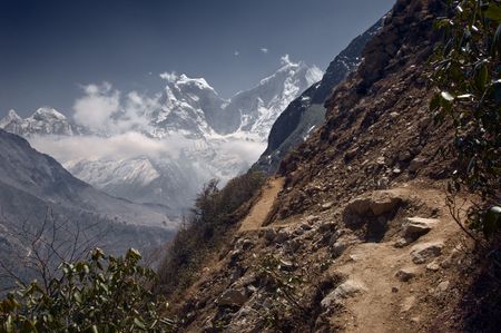 Hiking trail in Himalayasの写真素材