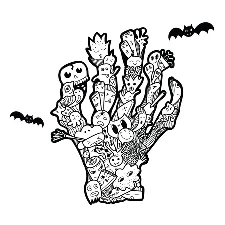 Halloween hand drawn doodle. Dead Man's hand. Funny abstract illustration for a party invitation.のイラスト素材