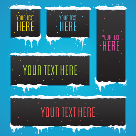 Snow piles and icicles set New Year decoration for website. Winter banners collection of different sizes. space for promotional Christmas labelsのイラスト素材