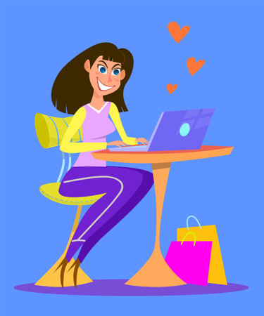 Woman talking on a laptop. Cartoon vector illustrationのイラスト素材