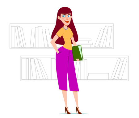 Girl with a book. Cartoon flat vector illustrationのイラスト素材