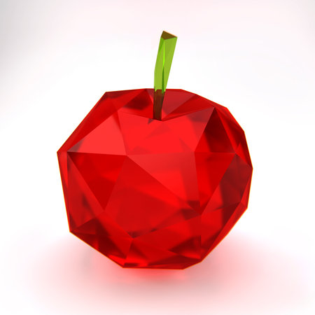Polygonal glass red apple on a white background. 3d render illustrationの写真素材