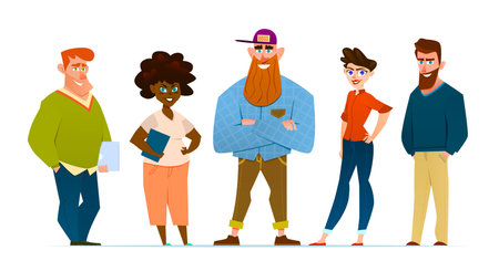 Business team. Group of positive office workers of various nationalities and genders. Trendy modern...