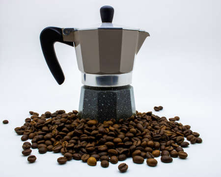 coffee beans on a white background geyser coffee makerの写真素材