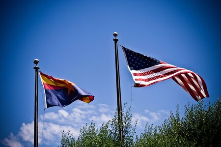 US and Arizona national and state flags.の写真素材
