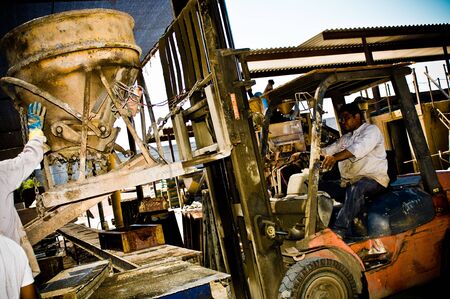 Work at the masonry factory, production of building materials.の写真素材