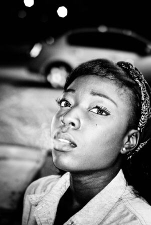 A young female model, photographed outside.の写真素材