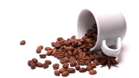 espresso cup coffee beans and aniseの写真素材