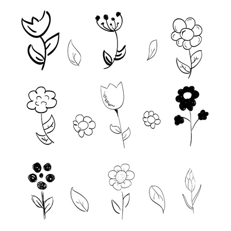 Set of Hand-drawn flowersのイラスト素材