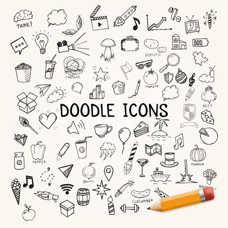 Set of doodles icons, vector hand-drawn objects, illustrationのイラスト素材
