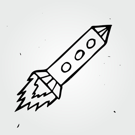 Hand drawn realistic rocket, doodle iconのイラスト素材