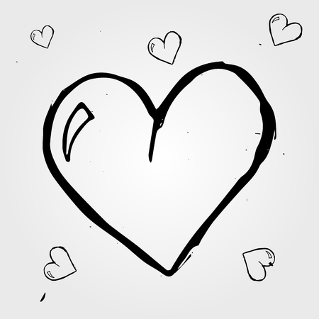 Set of white hearts, hand drawn, doodleのイラスト素材