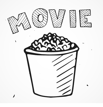 Vector doodle popcorn with text, hand drawnのイラスト素材