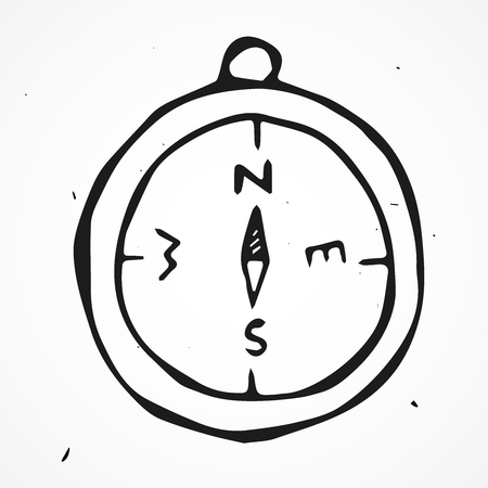Vector doodle antique compass, hand drawn elementのイラスト素材