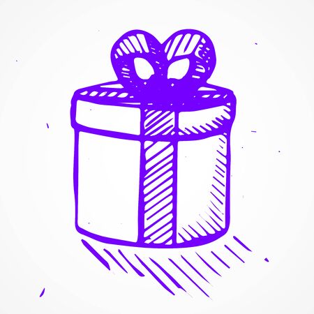 Vector doodle purple gift box, hand drawnのイラスト素材