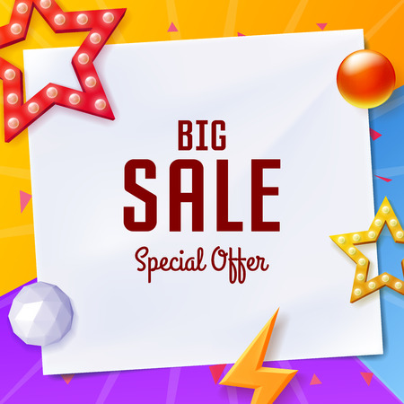 sale banner with elements, on colorful backgroundのイラスト素材